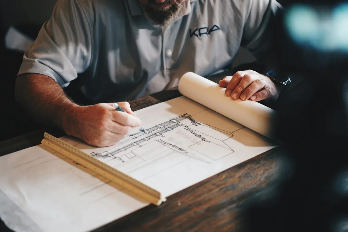 Professional reviewing architectural and construction plans