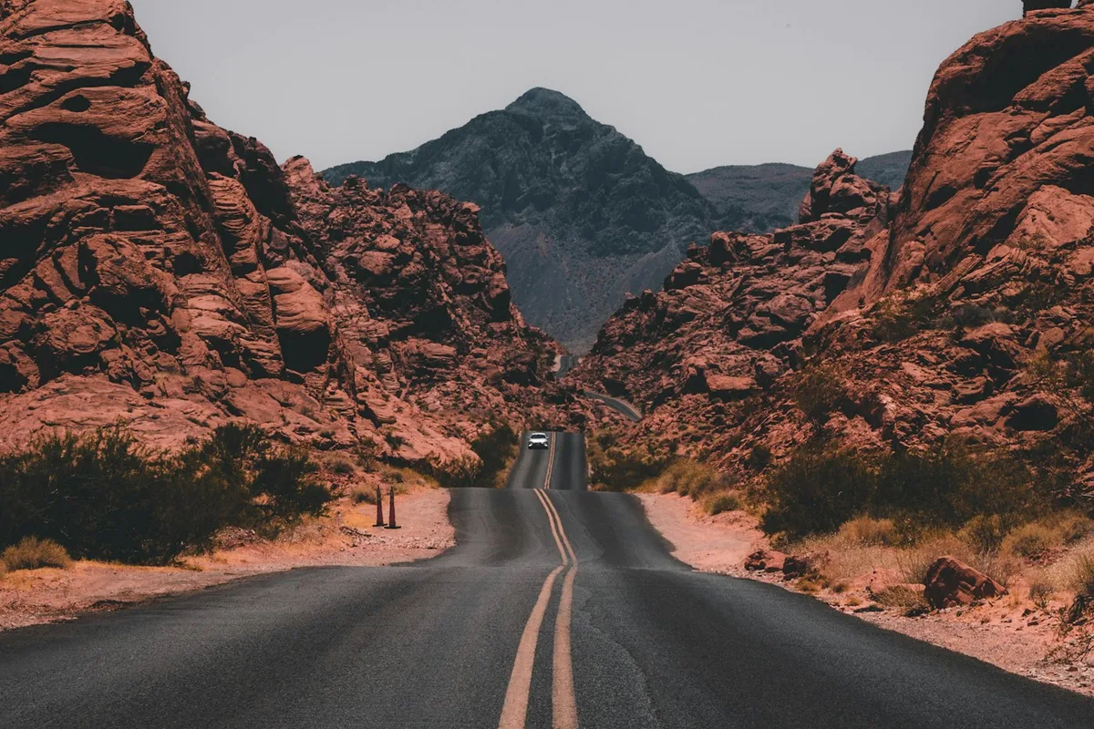 Scenic road through a dramatic rocky landscape