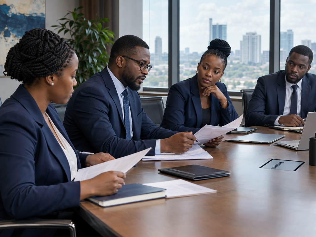 Professionals reviewing business and corporate documentation